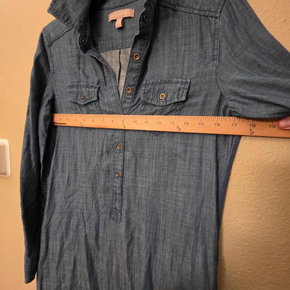 Banana Republic Blue Lyocell Chambray Shirt Dress Womens 2 Long Sleeve Mini - Picture 8 of 10